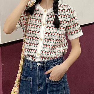 Floral Print Short-sleeve Cardigan As Shown In Figure - One Size