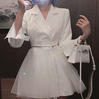 Mesh Panel Mini A-line Blazer Dress