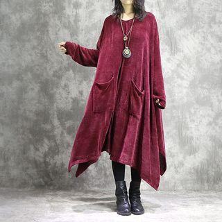 Long-sleeve Asymmetric A-line Midi Dress