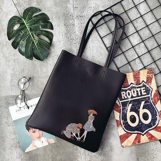 Faux Leather Embroidered Tote Bag