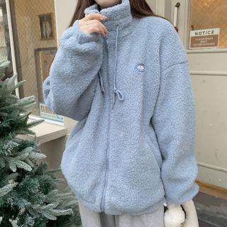 Long-sleeve High-neck Fleece Jacket Blue - One Size