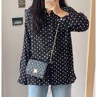 Long-sleeve Dotted Blouse Dotted - Black & White - One Size