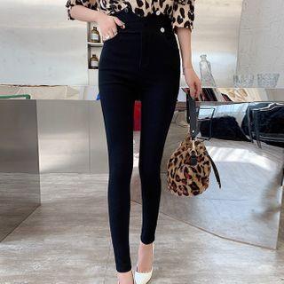 High-waist Button-up Skinny Pants