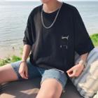 Short-sleeve Applique Loose-fit Top