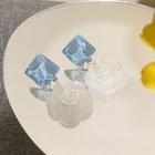 Flower Acrylic Dangle Earring 01# - 1 Pair - White & Blue - One Size