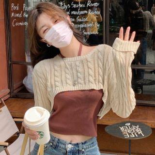 Long-sleeve Knit Shrug / Plain Camisole Top
