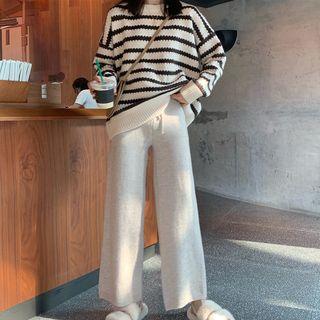 Wide Leg Knit Pants / Striped Sweater