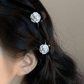 Set Of 2: Flower Alloy Hair Clamp 1 Pair - Black & White - One Size