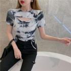 Round-neck Tie-dye Cutout Cropped Top