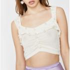 Faux Pearl Ruffle Strap Knit Camisole Top