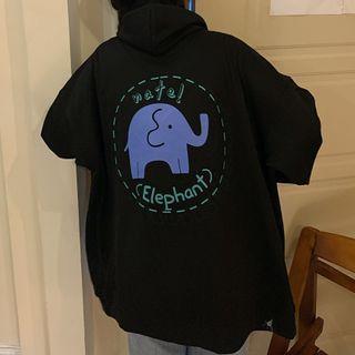 Elephant Print Hooded Zip Jacket