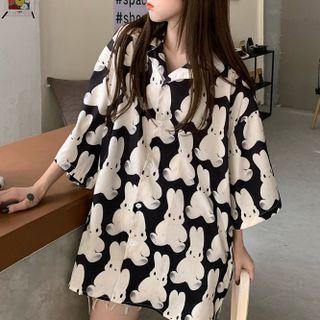 Rabbit Print Shirt / Plain T-shirt