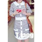 Striped Short-sleeve Buttoned Knit Dress
