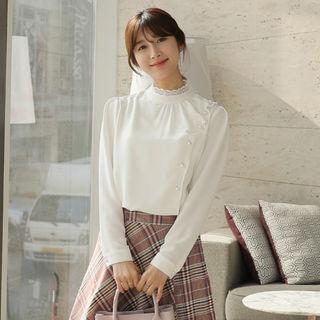 Lace-neck Faux-pearl Blouse