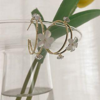 Faux Crystal Flower Hoop Earring 1 Pair - 925 Silver - As Shown In Figure - One Size