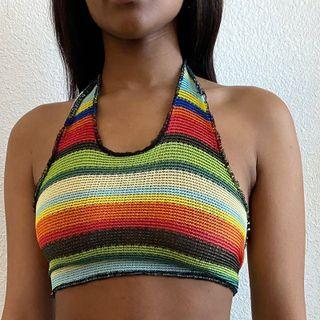 Striped Seam-trim Knit Crop Tank Top