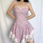 Floral Print Lace Slim-fit Sleeveless Dress
