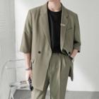 Short-sleeve Double-button Plain Blazer