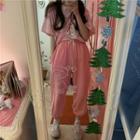 Elbow-sleeve Graphic Print T-shirt / Wide Leg Pants