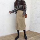 Slit A-line Midi Corduroy Skirt