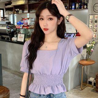 Lace-up Short-sleeve Cropped Blouse