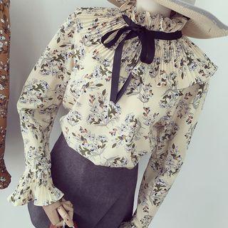Floral Print Tie Neck Chiffon Blouse