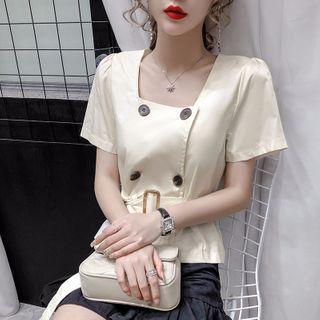 Double-breasted Square-neck Short-sleeve Blouse