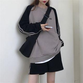Set: Striped Raglan Pullover + Shorts As Shown In Figure - One Size