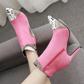 Snake Print Panel Stiletto Heel Ankle Boots