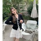 V-neck Asymmetrical Cardigan / A-line Skirt