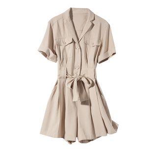 Short-sleeve Cargo Wide-leg Romper