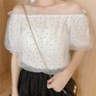Lace Trim Dotted Off Shoulder Top