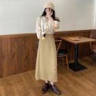 V-neck Embroidered Cutout Long-sleeve Top + Slit Skirt