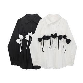 Mock Two-piece Bow-accent Shirt