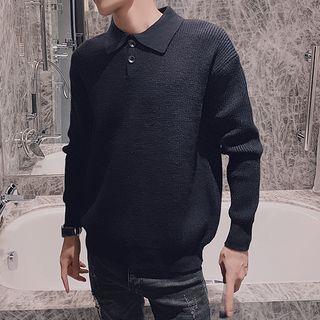 Polo-neck Ribbed Sweater