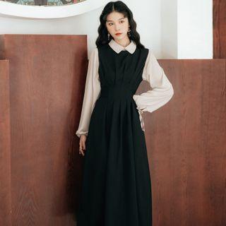 Set: Overall Midi A-line Dress + Plain Shirt