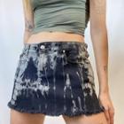 Low Waist Tie-dyed Furry-trim Mini Denim Skirt