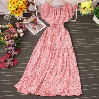 Cold Shoulder Floral Midi A-line Dress