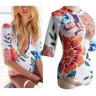 Floral Print Elbow-sleeve Swimsuit