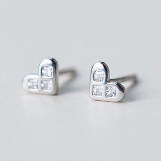 925 Sterling Silver Rhinestone Heart Stud Earrings