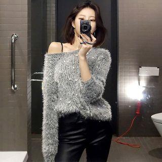 Faux Pearl-accent Sweater Gray - One Size
