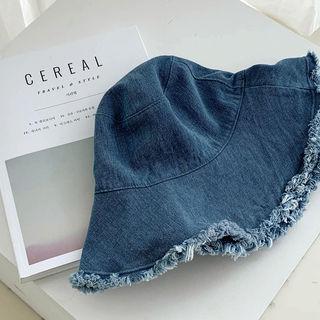 Fringed Denim Bucket Hat Blue - One Size