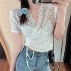 Short-sleeve Drawstring Lace Blouse