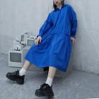 Shirred Half Placket Midi Shirtdress Sapphire Blue - L