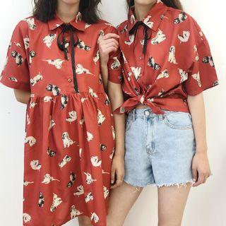 Animal Print Short-sleeve Shirt / Animal Print Short-sleeve Collared Shirt
