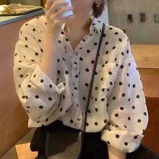 Long-sleeve Dot Print Blouse