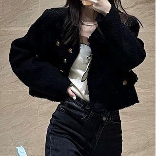 V-neck Pocket-detail Cropped Long-sleeve Jacket