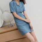 Keyhole Short-sleeve Lapel Mini Dress