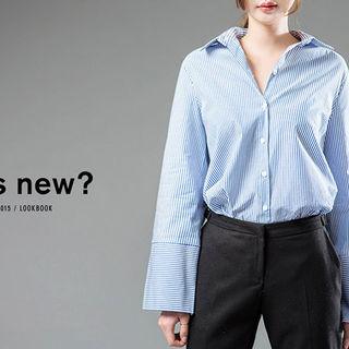 Wide-cuff Stripe Cotton Shirt