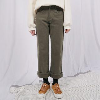 Brushed-fleece Straight-cut Chino Pants